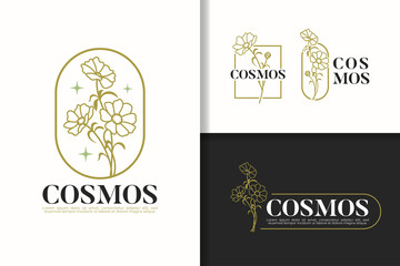 Fototapeta na wymiar Cosmos flowers line art logo design