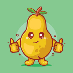 cute pear fruit character mascot with double thumb up hand gesture isolated cartoon in flat style design. great resource for icon,symbol, logo, sticker,banner.