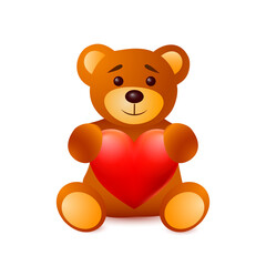 Teddy bear holding heart. Valentine's Day drawing. Vector illustration isolated on white background
