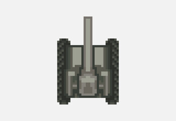 Illustration of a computer game tank top view in pixel art style