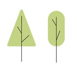 Two tree icon. Light green sign. Simple design. Botanical concept. Nature background. Vector illustration. Stock image.