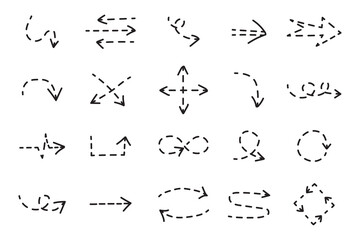 Different arrow icon set. Hatching art. Cartoon design. Simple style. Outline drawing. Vector illustration. Stock image. 