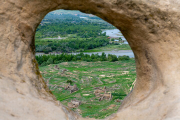 view from the window of a cave in Uplistsikhe in Georgia
