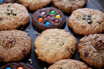 Fresh out of the oven cookies on the tray