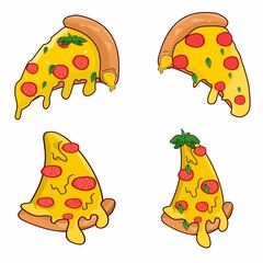 Set of cartoon pizza. flat illustration