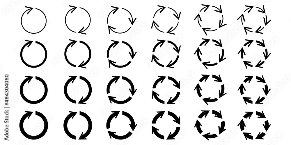 Poster recycle arrows icon. circle sign. round shape. flat logo. cyclic rotation. spin button. vector illus