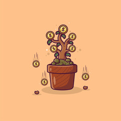 growing bussiness houseplant in pot with dollar coin 