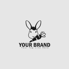 Vector illustration of bunny rabbit and carrot logo line art style simple design black outline