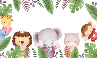 Watercolor cute safari animal frame  © Stella