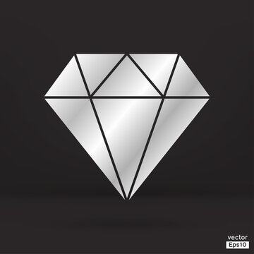 Dimond jewelry icon with silver color isolated on blacl background vector. vector line icon.