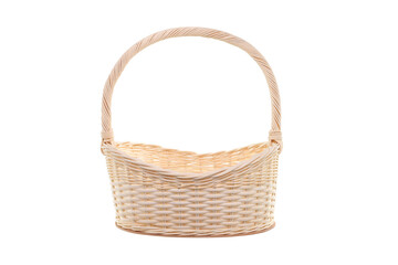 Fototapeta na wymiar empty wicker basket Natural Materials Rattan Bamboo Wood Used To Decorate Dishes Bread Fruit Flowers Isolated On White Background