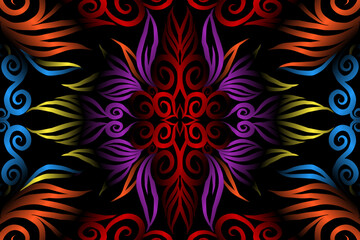 colourful caleidoscope classic gradient flower art pattern of traditional tenun batik ethnic dayak ornament for wallpaper ads background sticker or clothing