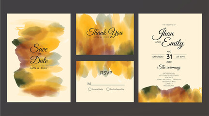 wedding invitation set with watercolor texture abstract theme, simple and luxury	
