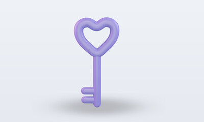 3d Valentine day Key love icon rendering front view