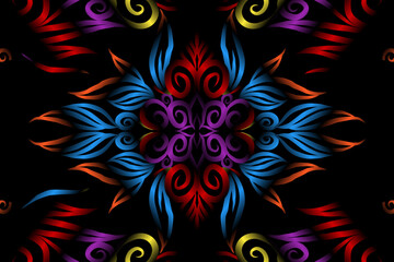 colourful caleidoscope classic gradient flower art pattern of traditional tenun batik ethnic dayak ornament for wallpaper ads background sticker or clothing