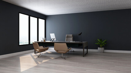 3d office minimalist room with wooden design interior