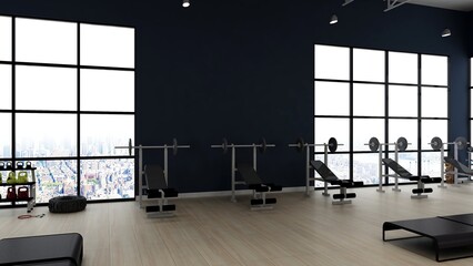 blank wall in modern gym interior with wooden floor