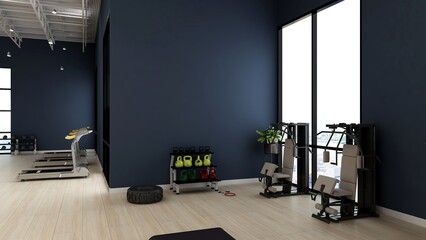 blank wall in modern gym interior with wooden floor
