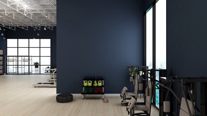 blank wall in modern gym interior with wooden floor