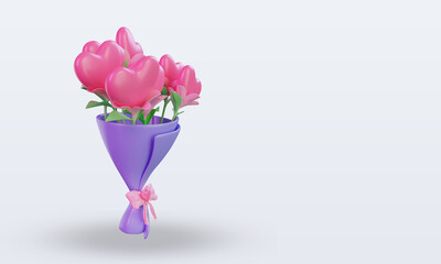 3d Valentine day Bucket Flower icon rendering left view