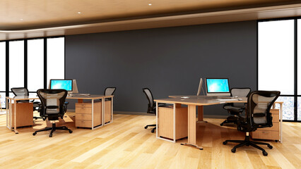 office area with blank wall 3d design interior