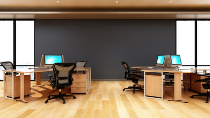 office area with blank wall 3d design interior