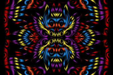 colourful caleidoscope classic gradient flower art pattern of traditional tenun batik ethnic dayak ornament for wallpaper ads background sticker or clothing