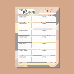 Budget planner for a week A4 Geometric background