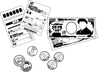 Obraz premium レシートとお釣り 領収書 確定申告