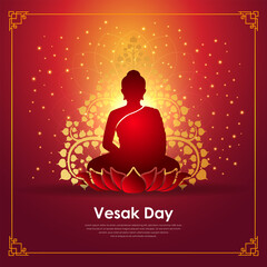 Celebration Vesak Day background with shinny Lord Buddha silhouette and floral ornament vector. Vesak Day design with Buddha vector