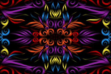 colourful caleidoscope classic gradient flower art pattern of traditional tenun batik ethnic dayak ornament for wallpaper ads background sticker or clothing