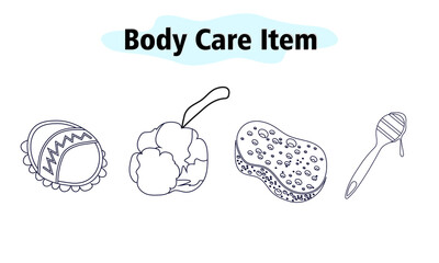 A set of washcloths for bath and shower. Honey spoon for spa treatments. Body care. Vector illustration in linear design on a white background.