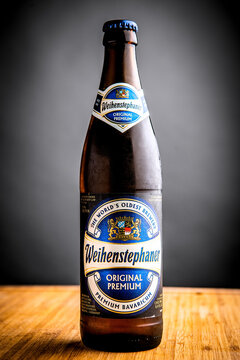 Munich, Germany, August 20th, 2021 Bottle of Weihenstephaner brand beer