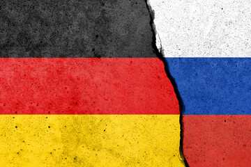 Flags of Germany and Russia painted on the concrete wall