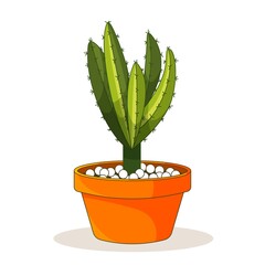 Cactus plant in a flower pot. Vector of Cute green potted cactus and succulents. Potted house plants. Isolated on white background.