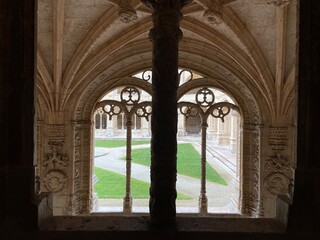 Monastero dos Jeronimos medieval window Belem Lisboa. Lisbon, Portugal
