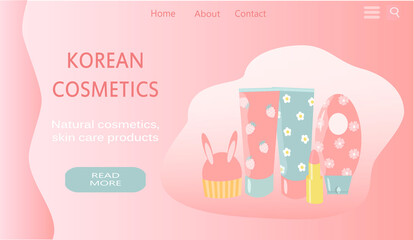 vector flat style illustration on the theme of korean cosmetics. a banner for the site.