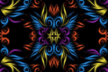 colourful caleidoscope classic gradient flower art pattern of traditional tenun batik ethnic dayak ornament for wallpaper ads background sticker or clothing