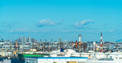 京浜工業地帯　都市風景　飛行機【神奈川県・川崎市】　Industrial Zone and Urban Landscape in Japan