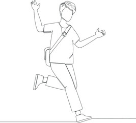 One continuous line drawing of walking man. Vector illustration. Happy free.