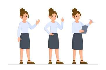 Obraz premium Vector illustration of woman set. Set of beautiful, attractive businesswomen isolated on white. Business, career success concept. 