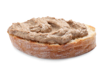 Slice of bread with delicious pate isolated on white
