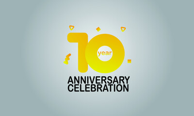 10year anniversary, minimalist logo, jubilee, greeting card. Birthday invitation. year sign on grey background - Vector