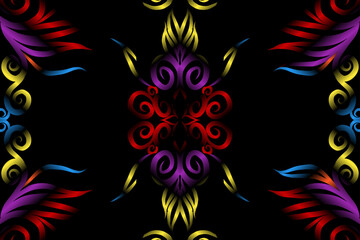 colourful caleidoscope classic gradient flower art pattern of traditional tenun batik ethnic dayak ornament for wallpaper ads background sticker or clothing