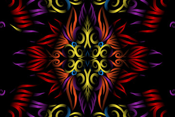 colourful caleidoscope classic gradient flower art pattern of traditional tenun batik ethnic dayak ornament for wallpaper ads background sticker or clothing