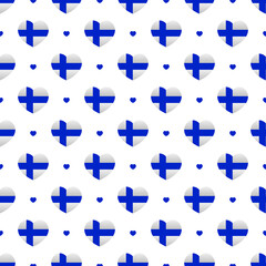 Heart-shaped flags of Finland and dots vector seamless pattern background for Finland national holidays celebration.
