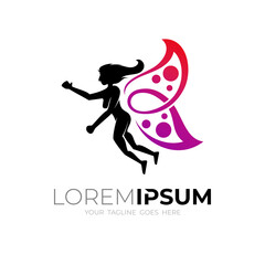 Women's and butterfly logo for beauty salon, massage, cosmetics, and flat design