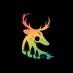 Symbol deer logo with animal design, hunting club badge logo template