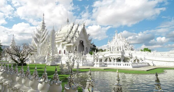 Chiang Rai, Thailand, January 2022. White Temple (Wat Rong Khun) is one of the most famous attractions of Northern Thailand, Amazing Thailand travel concept.