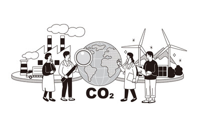 脱炭素をイメージした環境に優しい社会のコンセプトイラスト